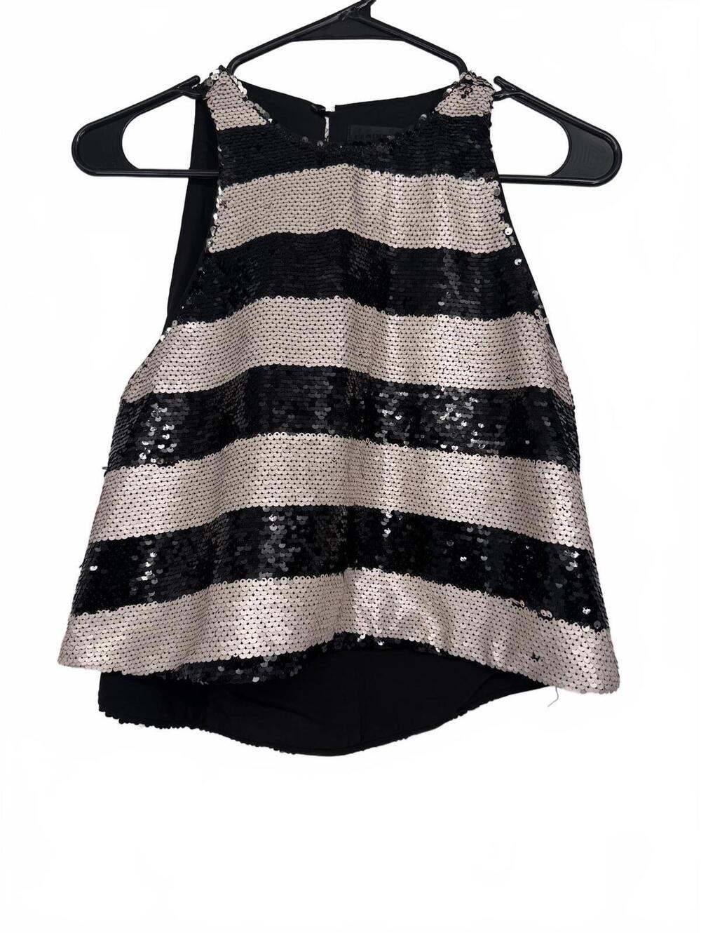 Blaque Label women's XS Sequins Tank Top Striped Ivory Black